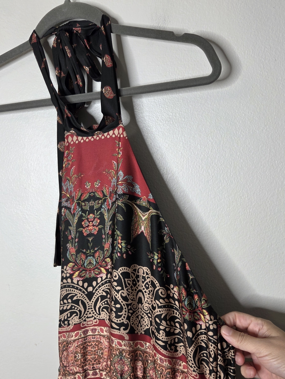 Free People Silk Halter Style Backless Assymetrical Hem Flowy Dress - Picture 3 of 9